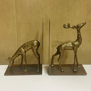Vintage Brass Deer Bookends Buck and Doe Bookends Book Support Brackets